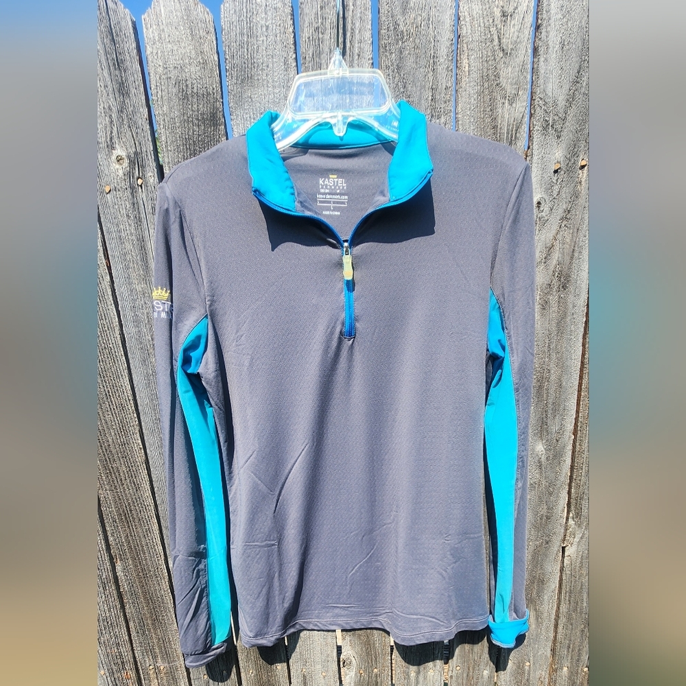 KASTEL Grey Long Sleeve 1/4 Zip Pullover With Royal Blue Contrast